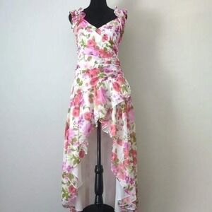Abercrombie & Fitch Women Floral Ruffle High Low Dress Pink White Green Size XSP
